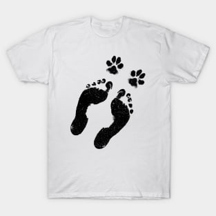 Dog Lover Gift - Diagonal Paw and Foot Prints T-Shirt